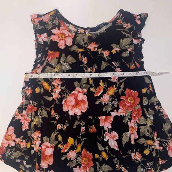 American Eagle Black Floral Short Ruffle Sleeve Blouse Top Peplum Flowy Shirt S - Picture 4 of 8